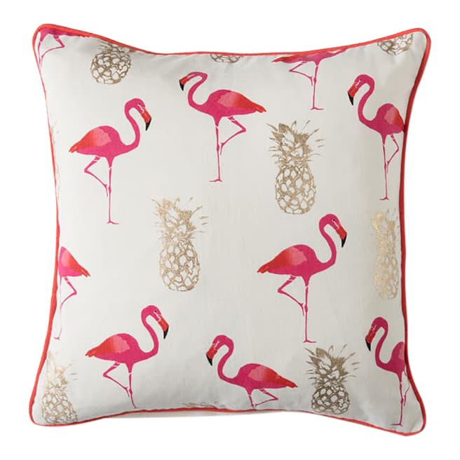 Gallery Living Pink/Gold Flamingo & Pineapple Cushion