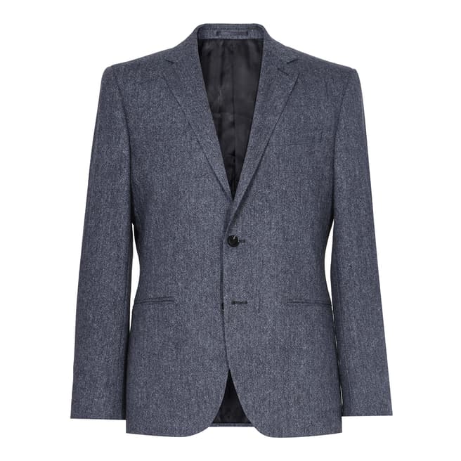 Reiss Blue Textured Woollen Suit Jacket