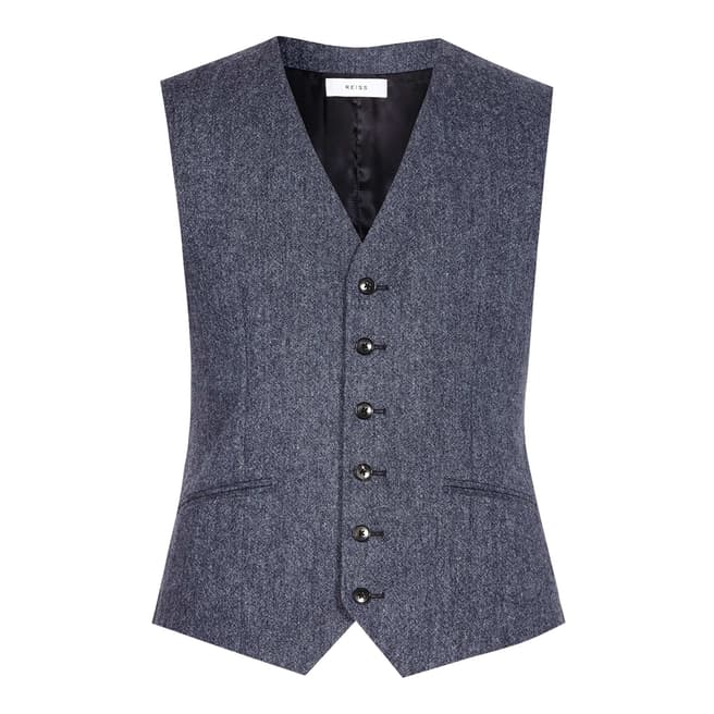 Reiss Blue Mottled Woollen Modern Fit Waistcoat