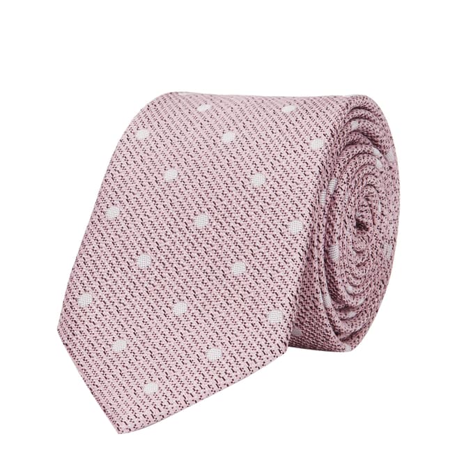 Reiss Pale Pink Silk Ketter Textured Polka Dot Tie