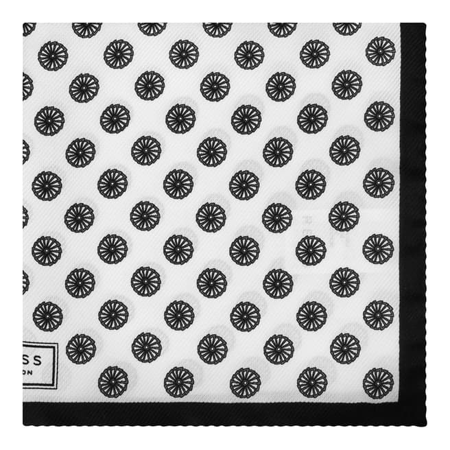 Reiss Black/White Silk Ambiem Circular Flower Print Pocket Square