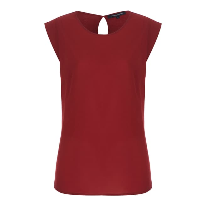 French Connection Berry Red Polly Plains Capped Sleeve Top