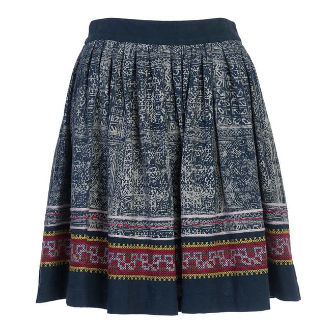 French Connection Indigo Multi Lila Tile Linen Flared Skirt