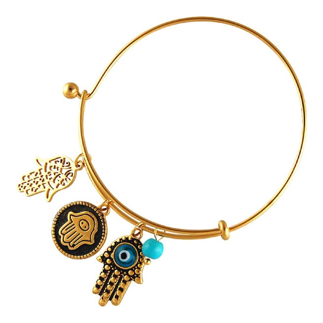 Chloe Collection by Liv Oliver Gold/Turquoise Hamsa Charm Bracelet