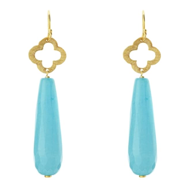Chloe Collection by Liv Oliver Gold/Turquoise Clover Drop Earrings