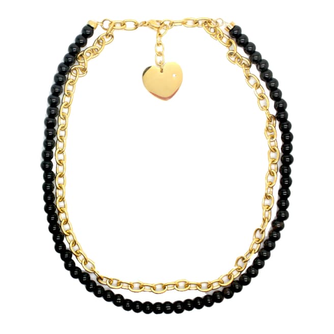 Chloe Collection by Liv Oliver Gold/Black Onyx Double Link Necklace