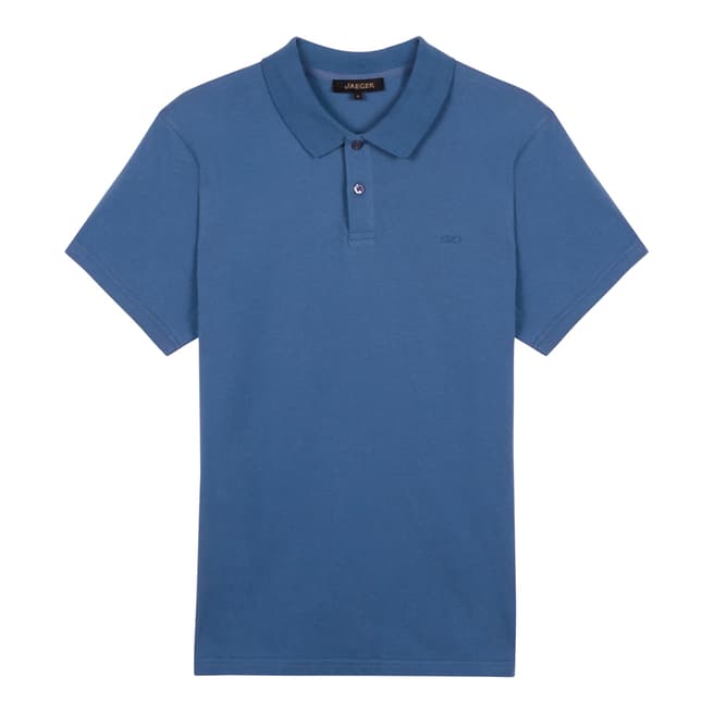 Jaeger Blue Cotton Short Sleeve Polo Shirt