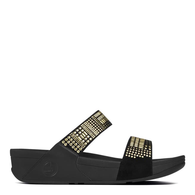 FitFlop BlacK Leather Aztec Chada Slide Sandals