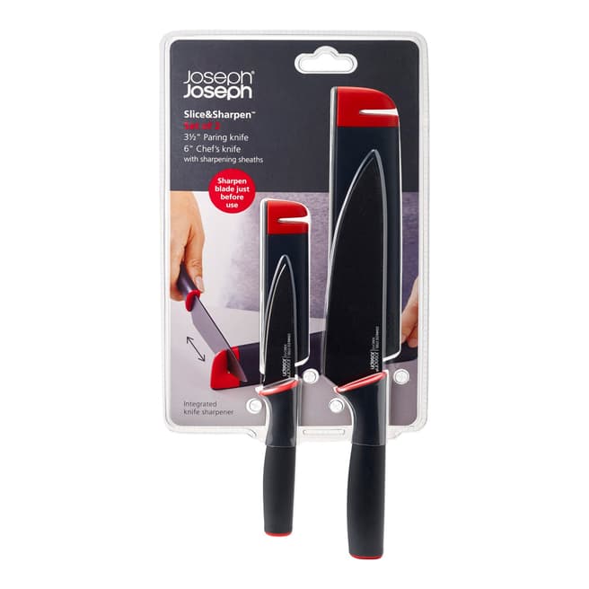 Joseph Joseph Black/Red Slice and Sharpen Twin Knife pack