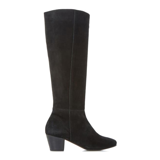 Dune London Black Suede Pull On Tarry Knee High Boots