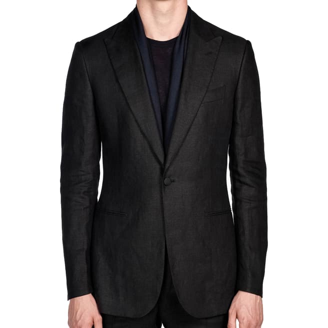 Gieves & Hawkes Black Linen Peak Lapel Dinner Suit Jacket