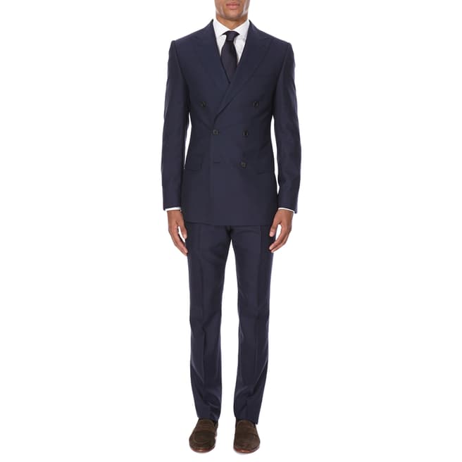 Gieves & Hawkes Navy Wool Double Breasted Two Piece Suit