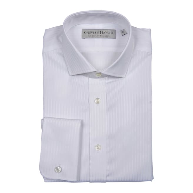 Gieves & Hawkes White Cotton Classic Fit Striped Double Cuff Shirt