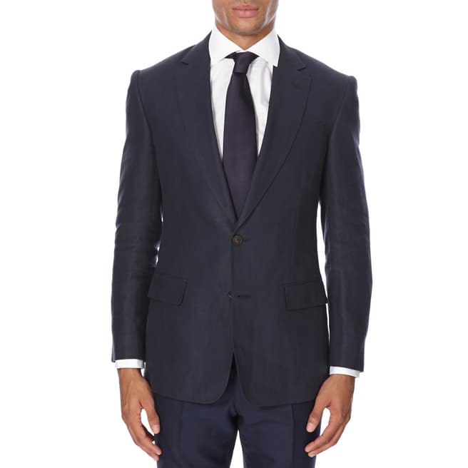 Gieves & Hawkes Navy Linen Suit Jacket