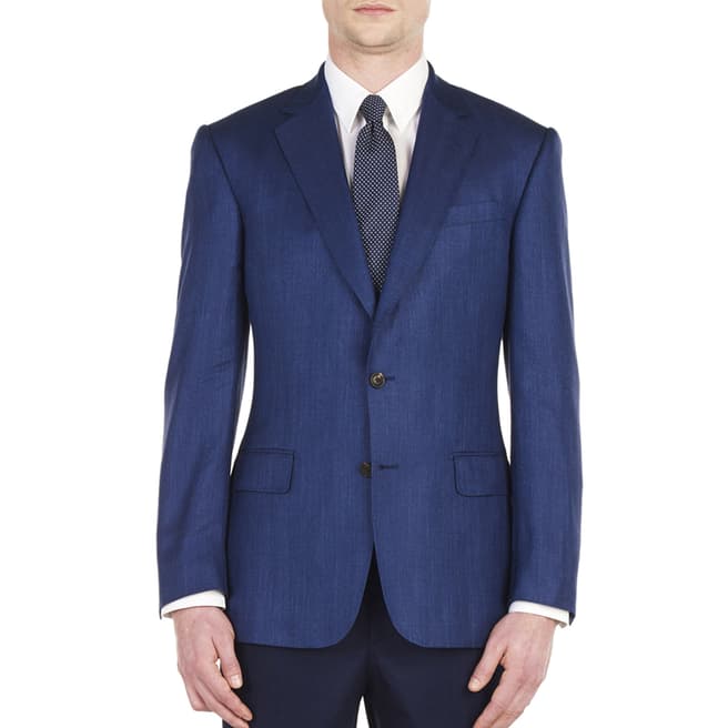 Gieves & Hawkes Blue Wool/Silk/Linen Blend Multi Check Suit Jacket
