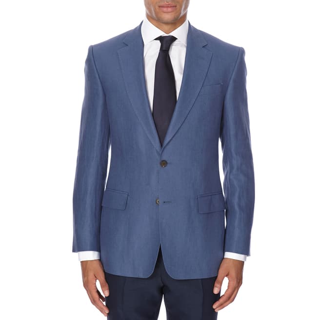 Gieves & Hawkes Blue Linen Twill Suit Jacket