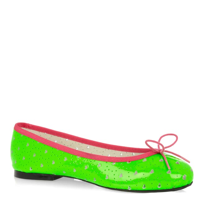French Sole Green Neon Leather Pink trim Harriet Flats