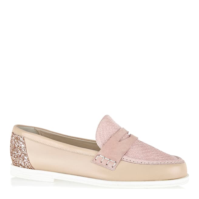 French Sole Nude Leather Pink Glitter Henry Loafers