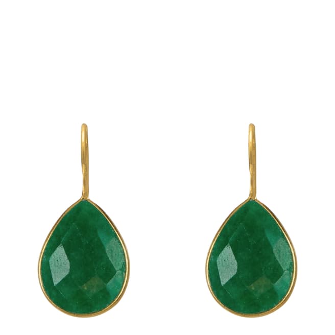 Chloe Collection by Liv Oliver Gold Plated Emerald Pear Drop Earrings