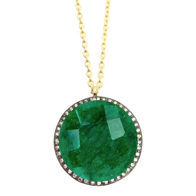Liv Oliver Gold Emerald And Cz Round Disc Pendant Necklace