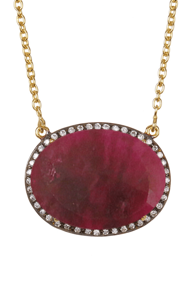 Liv Oliver Gold Ruby And Cz Necklace