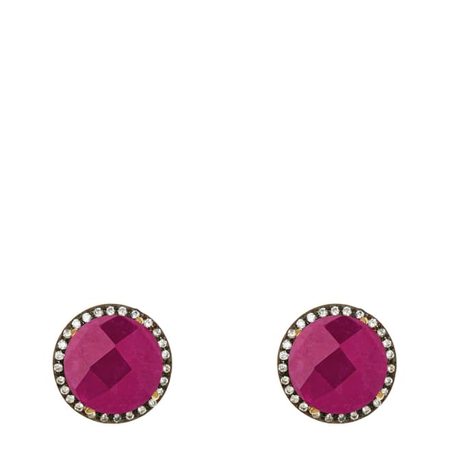 Liv Oliver Gold And Oxidized Ruby And Cz Stud Earrings