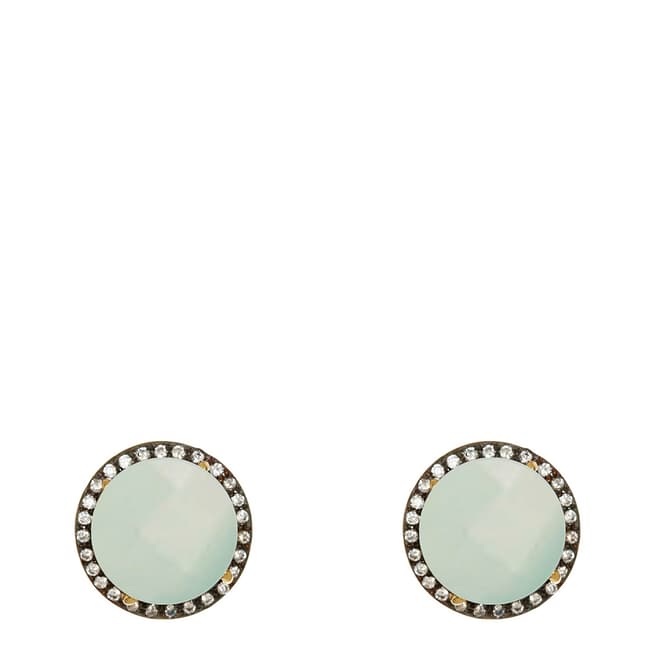 Liv Oliver Gold Sea Green Chalcedony And Cz Disc Earrings