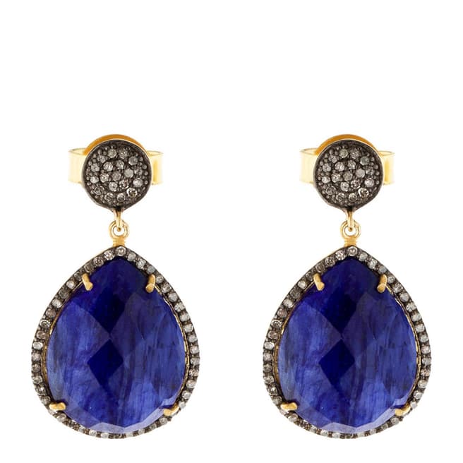 Liv Oliver Gold Sapphire And Cz Pear Drop Earrings