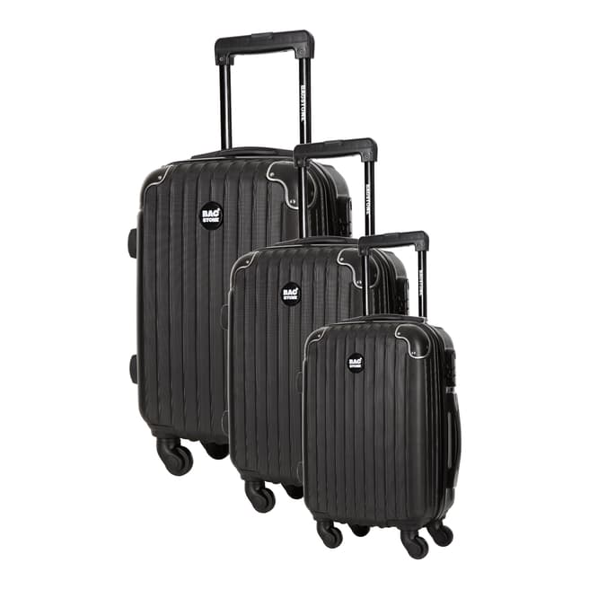 Bagstone Set of 3 Black Spinner Suitcases S/M/L