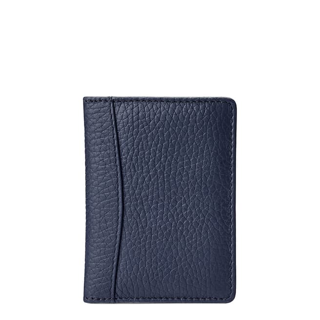 Aspinal of London Navy Pebble Leather Curved Double Fold Credit Card Case
