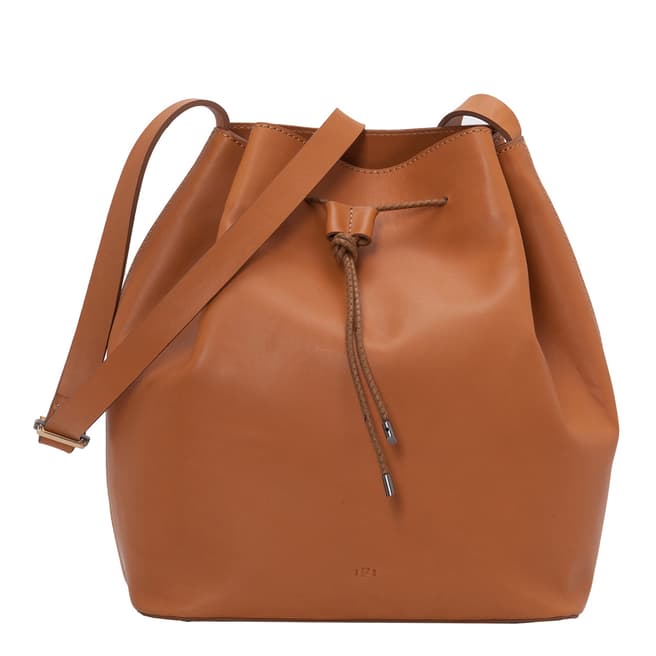 French Connection Tan Leather Sally Bucket Bag