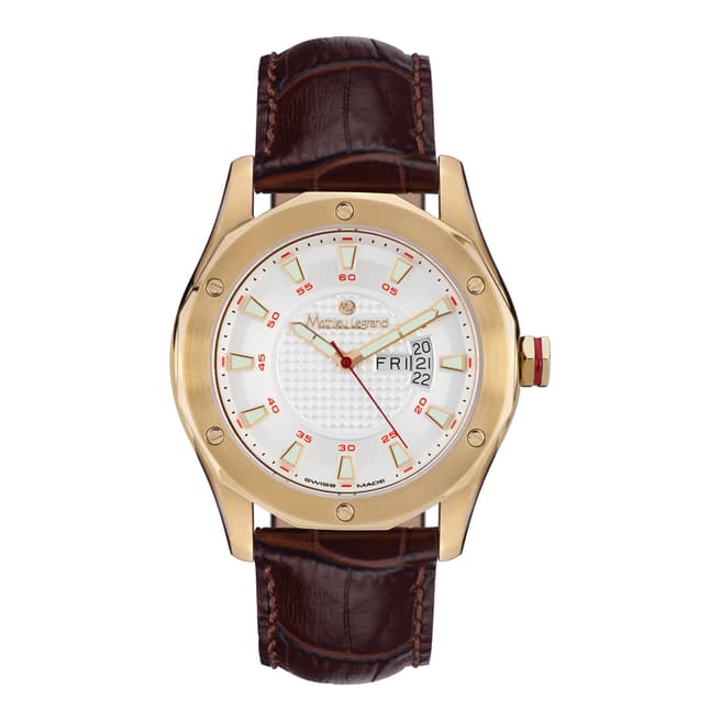 Mathieu Legrand Men's Gold/Brown Leather Dodecagone Watch