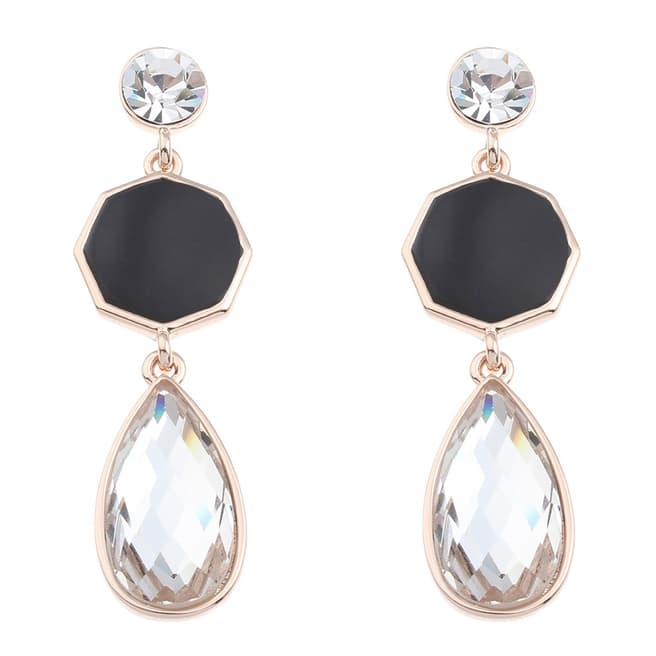 Black Label by Liv Oliver Rose Gold Onyx/Crystal Geometric Drop Earrings