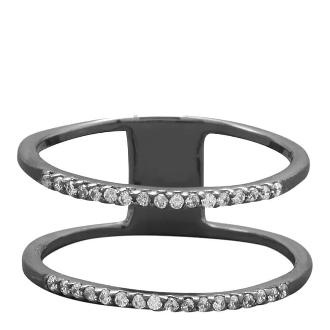 Black Label by Liv Oliver Black/Silver Double Zirconia Ring