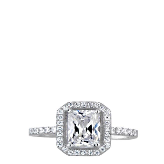 Black Label by Liv Oliver Silver Emerald Cut Halo Ring