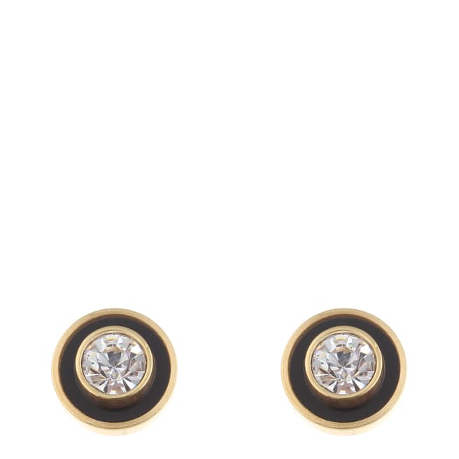 Black Label by Liv Oliver Gold Zirconia And Onyx Bezel Stud Earrings
