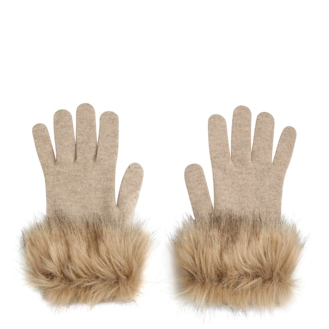  Taupe Faux Fur Trim Cashmere Gloves