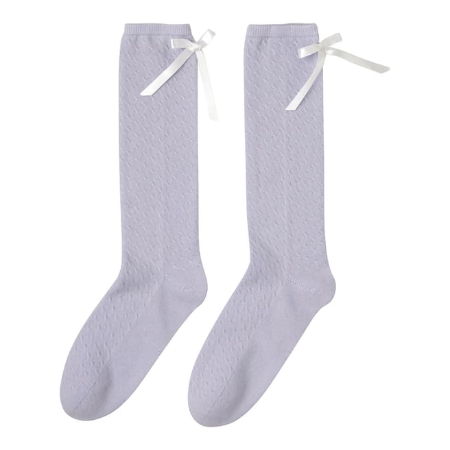  Lilac Cashmere Cable Knit Ribbon Trim Socks