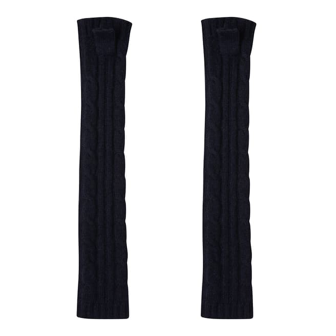 Navy Cashmere Cable Knit Long Wrist Warmers