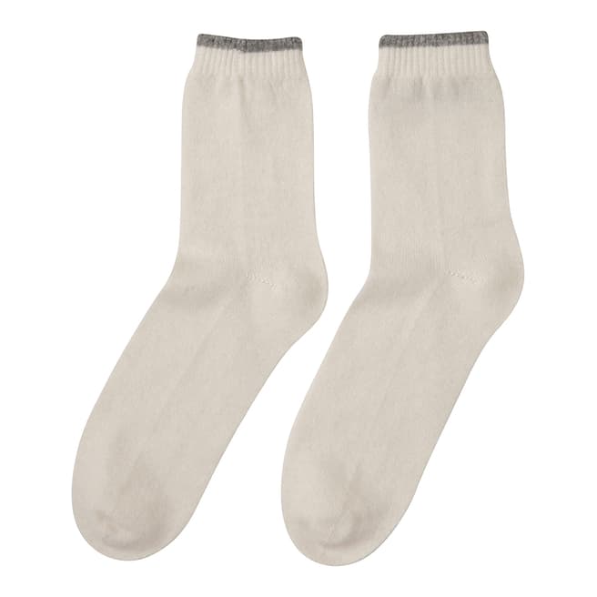 Laycuna London Cream/Grey Marl Cashmere Socks