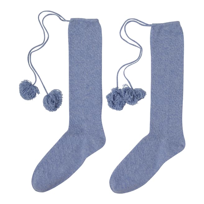  Blue Pom Pom Cashmere Socks