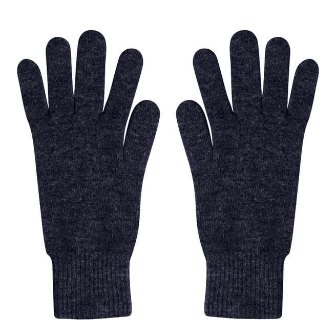  Navy Ribbed Short Cashmere Gloves