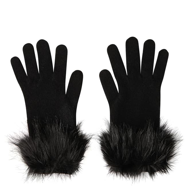  Black Faux Fur Trim Cashmere Gloves