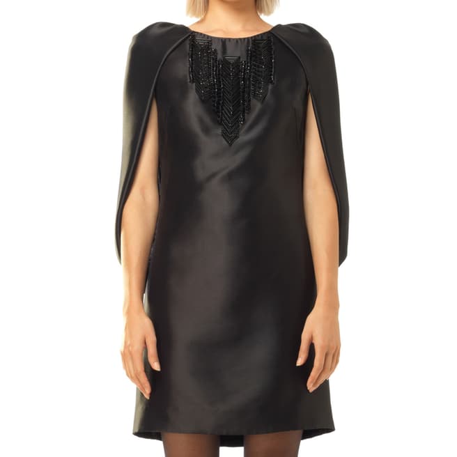 Leon Max Collection Black Beaded Capelet Dress