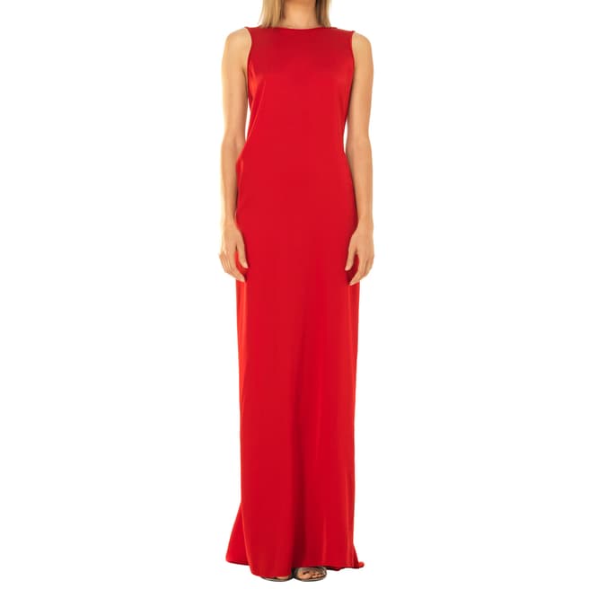 Leon Max Collection Bright Red Sleeveless Column Silk Dress