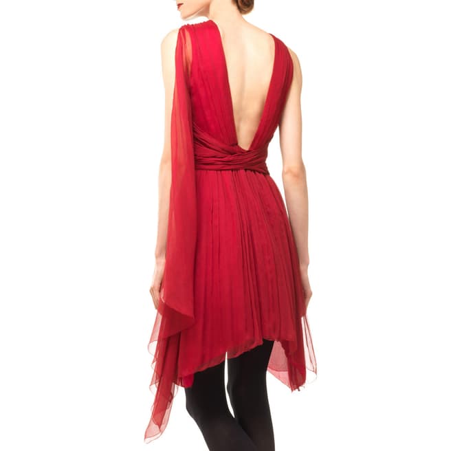 Leon Max Collection Burgundy Dress With Shoulder Drape