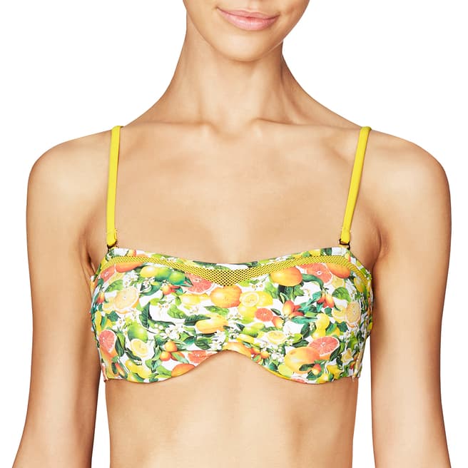 Stella McCartney Green/Yellow Iconic Citrus Prints Underwired Bandeau Bikini Top