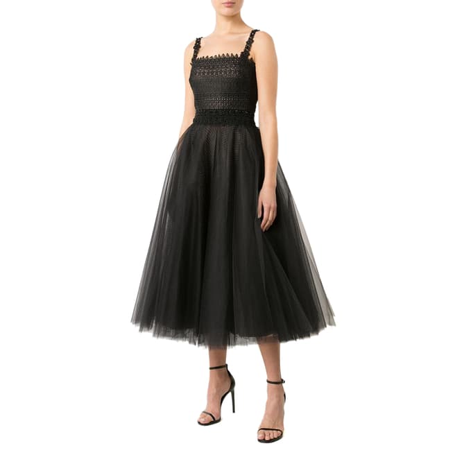 Marchesa Black Sleeveless Lace And Tulle Tea Dress
