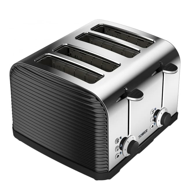 Tower Black Linear 4 Slice Toaster