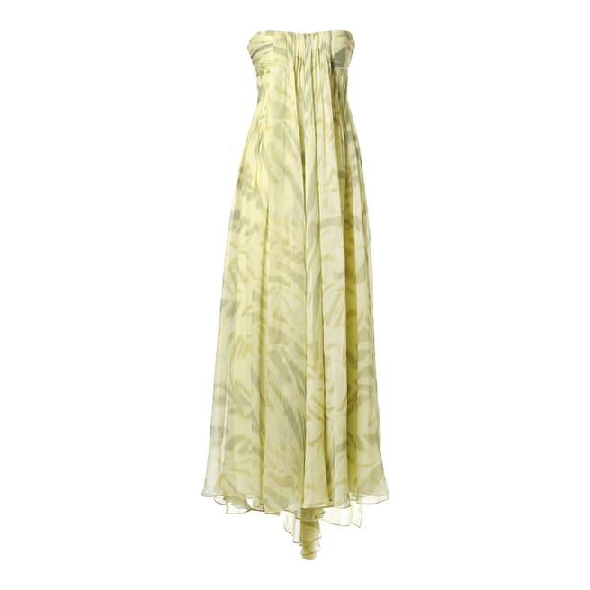 Halston Heritage Yellow Strapless Print Silk Gown
